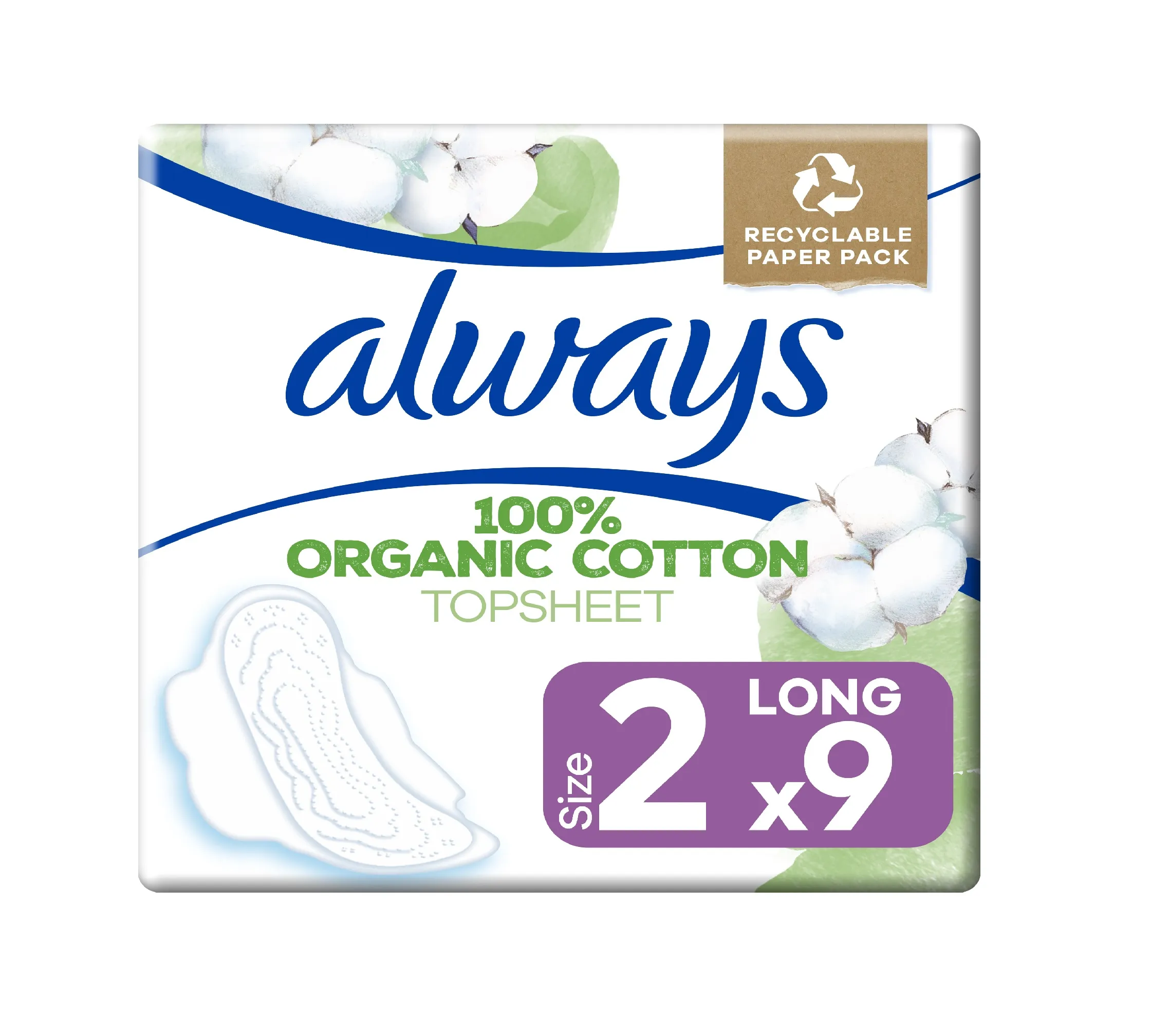 Always Organic Cotton Long hygienické vložky 9 ks