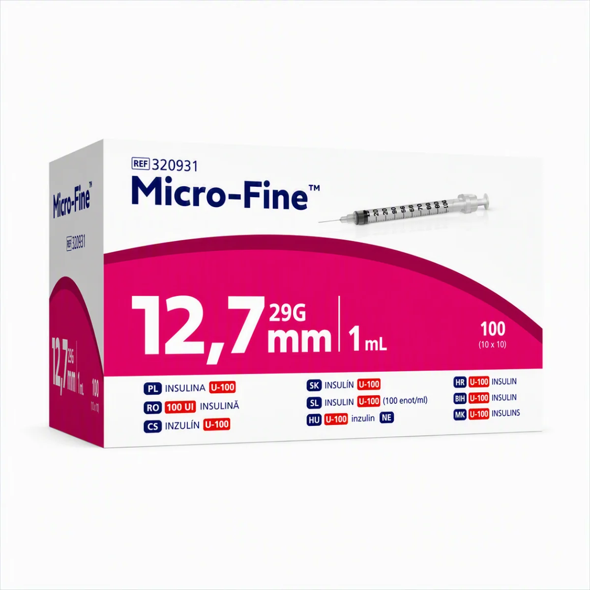 Embecta Micro-Fine U-100 12,7 mm 1 ml inzulínová stříkačka 100 ks