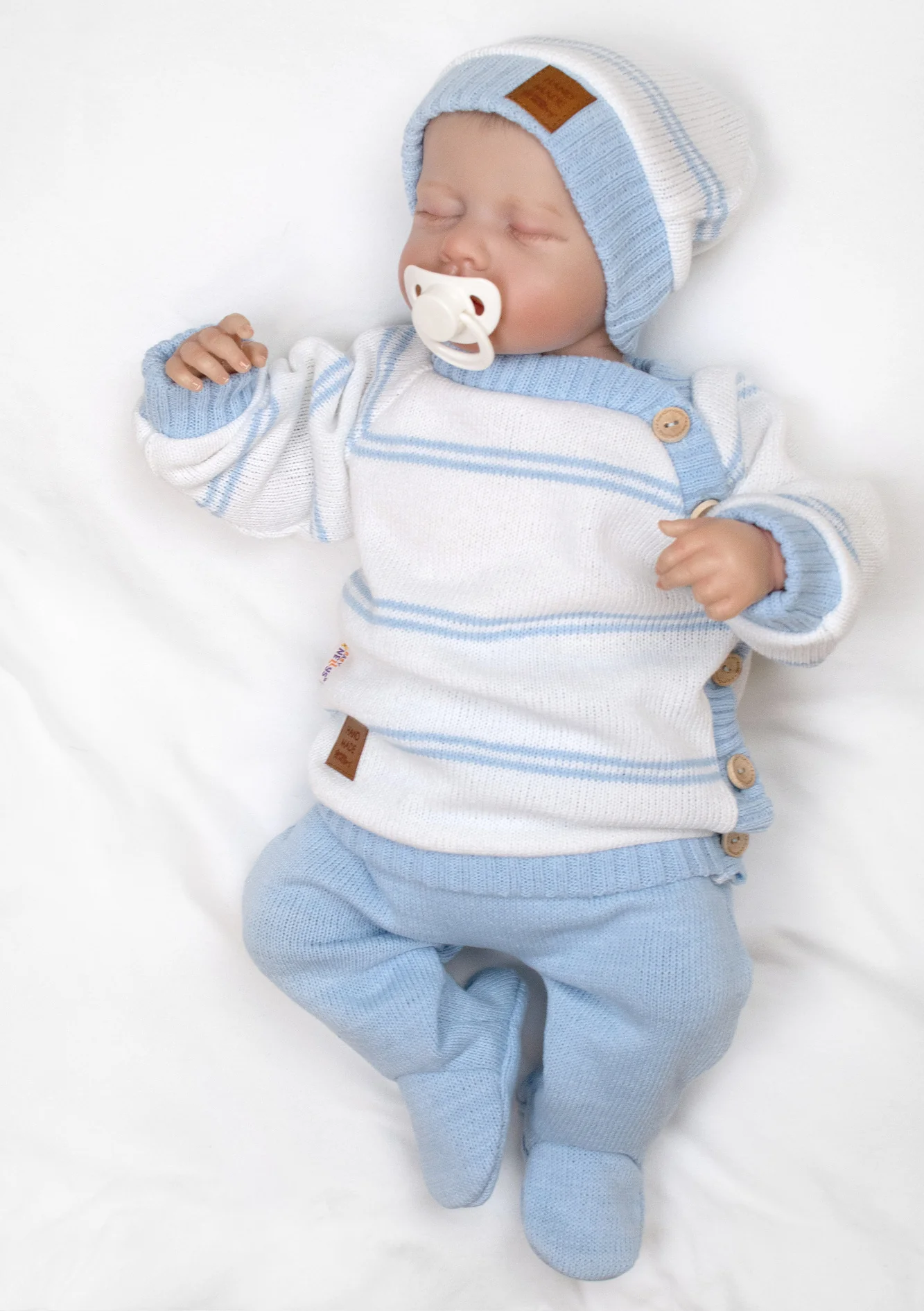 Baby Nellys Pletená sada s jemným proužkem 3D, lux,modrá/bílá,68