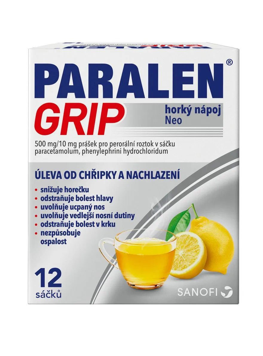 Paralen Grip Horký nápoj Neo 500 mg/10 mg 12 sáčků