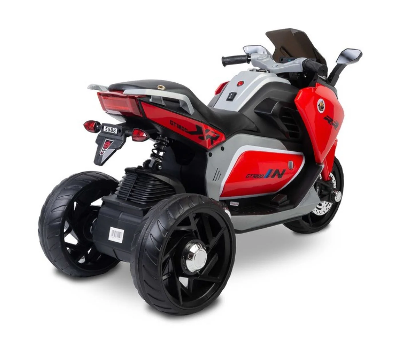 Toyz Elektrická tříkolová motorka pro děti – 2 motory, LED, USB, červená