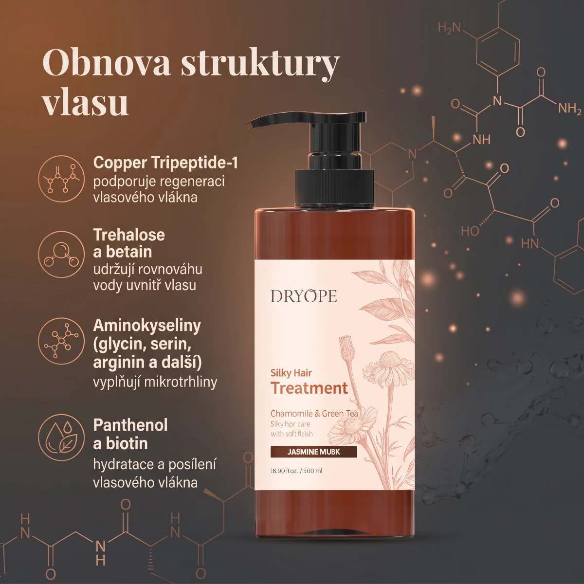 DRYOPE Jasmine Musk intenzivní pečující kúra na vlasy 500 ml