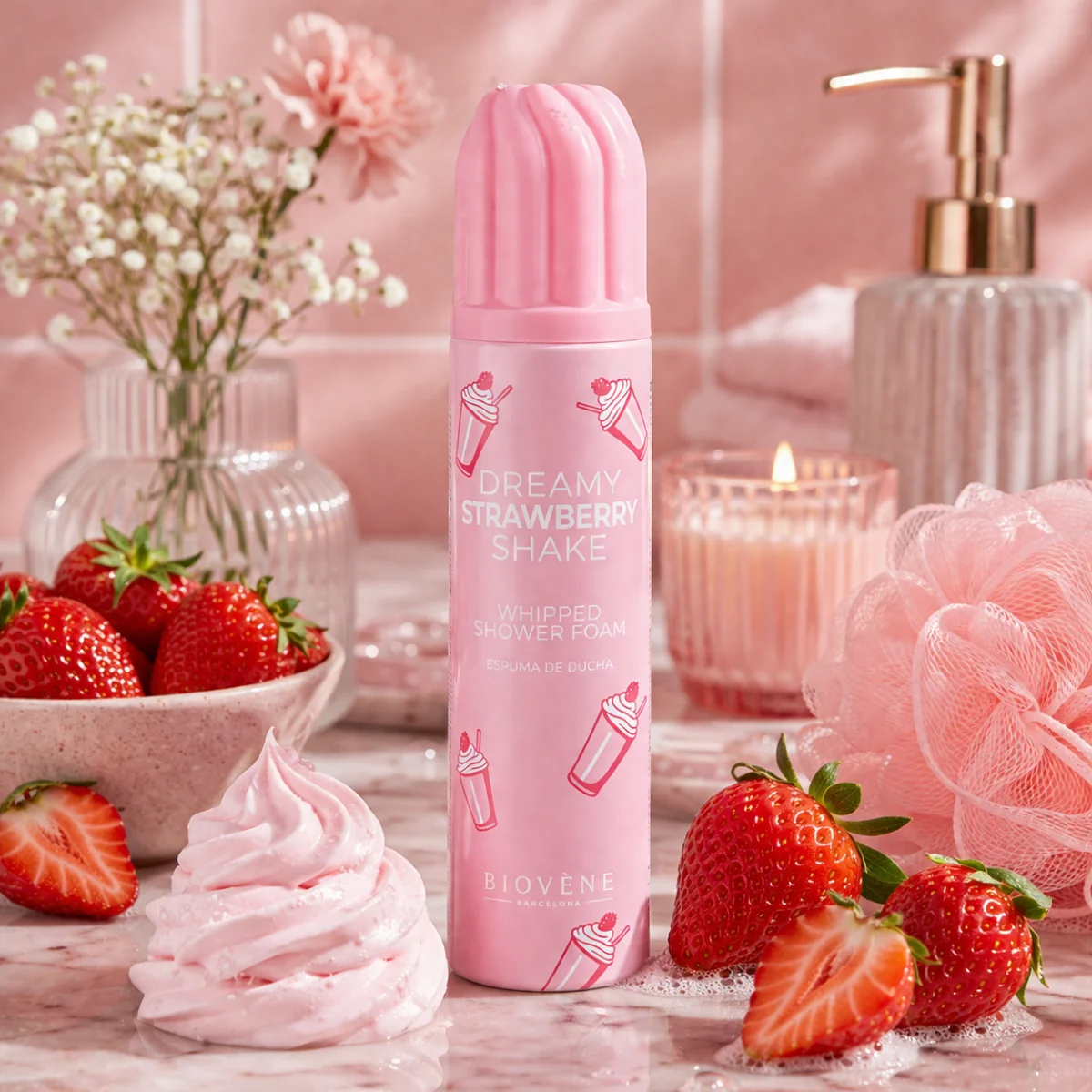 BIOVÉNE Šlehačková sprchová pěna Dreamy Strawberry Shake 250 ml