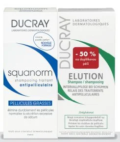 DUCRAY Squanorm šampon na mastné lupy 200ml + DUCRAY Elution šampon na citl. vlas. pokožku 200ml