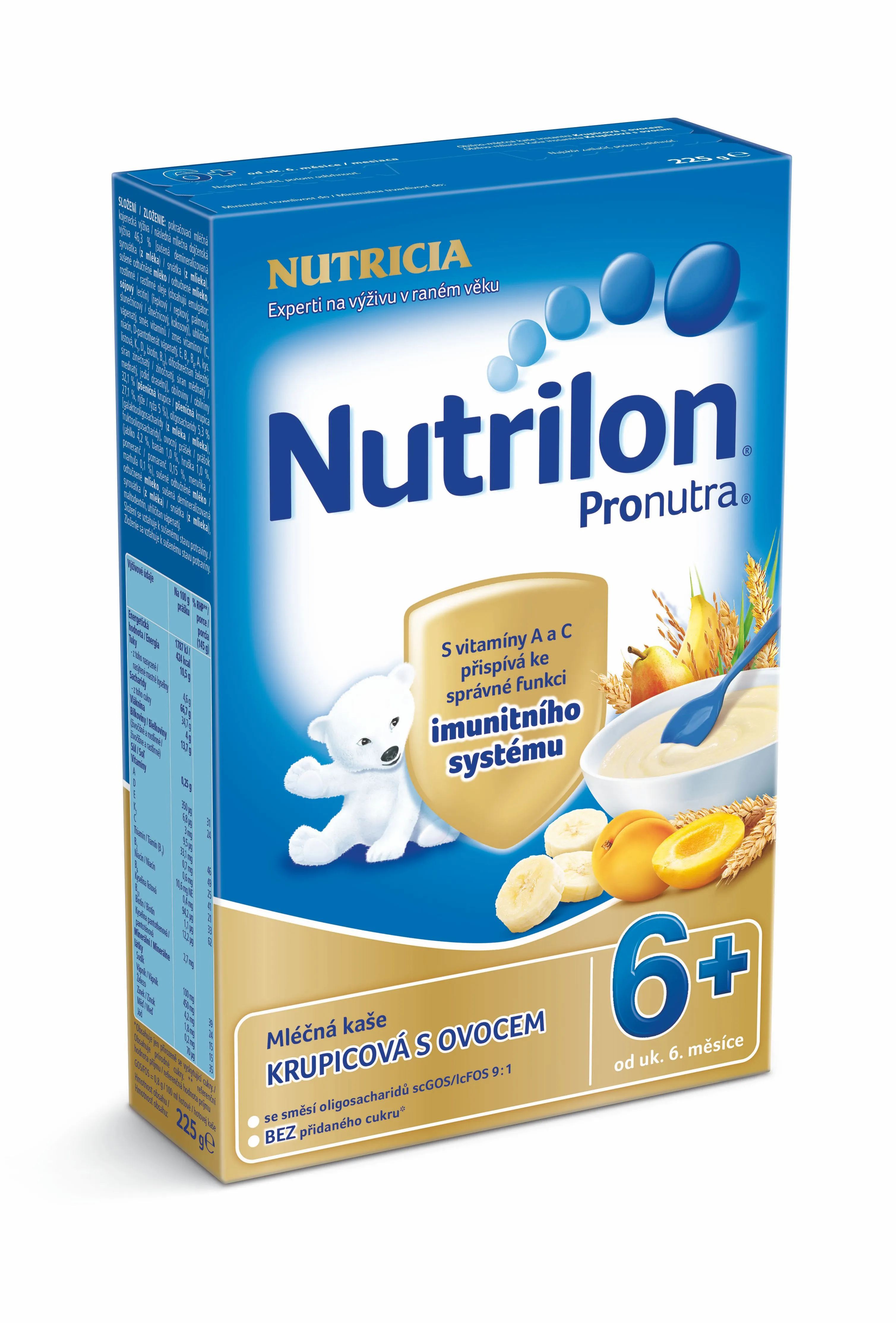 Nutrilon Pronutra kaše 6M mléčná krupicová s ovocem 225 g