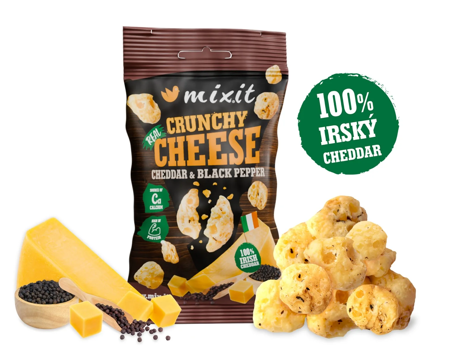 Mixit Křupavý sýr do kapsy Irský cheddar & černý pepř 20 g