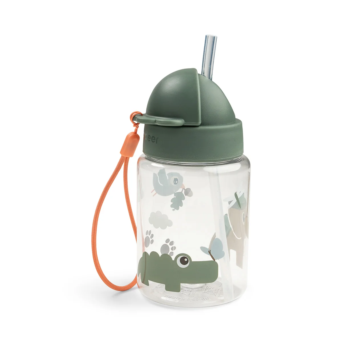 Done by Deer láhev s brčkem Tiny trails, zelená, 280 ml