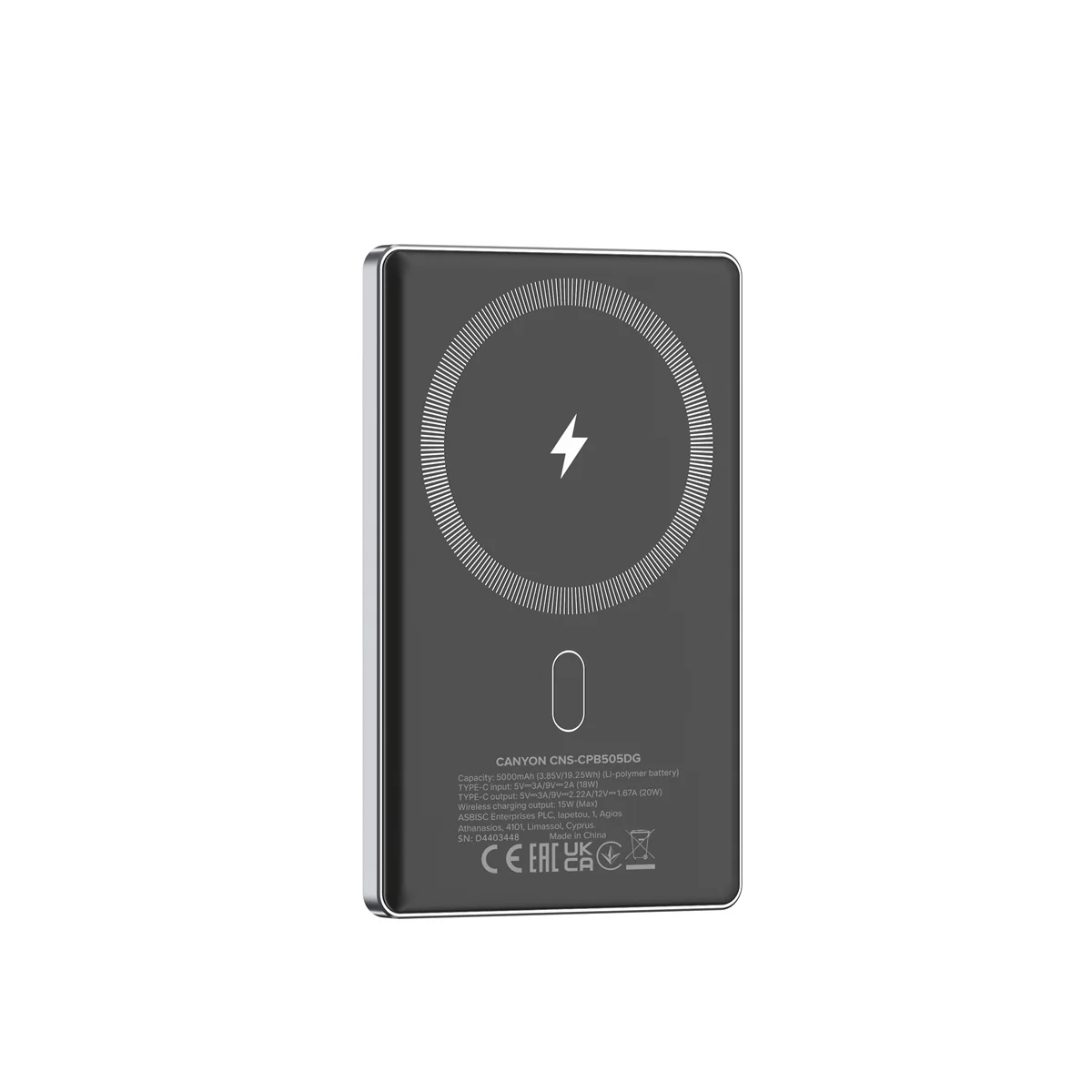 Canyon Power bank PB-505 slim Magsafe 5000 mAh PD20W Dark Grey