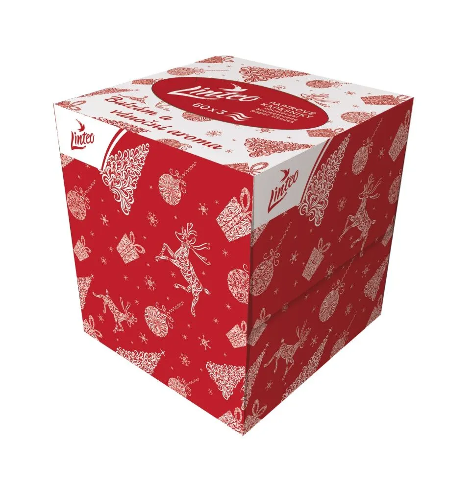 Linteo Papírové kapesníky 3-vrstvé vánoční box 60 ks