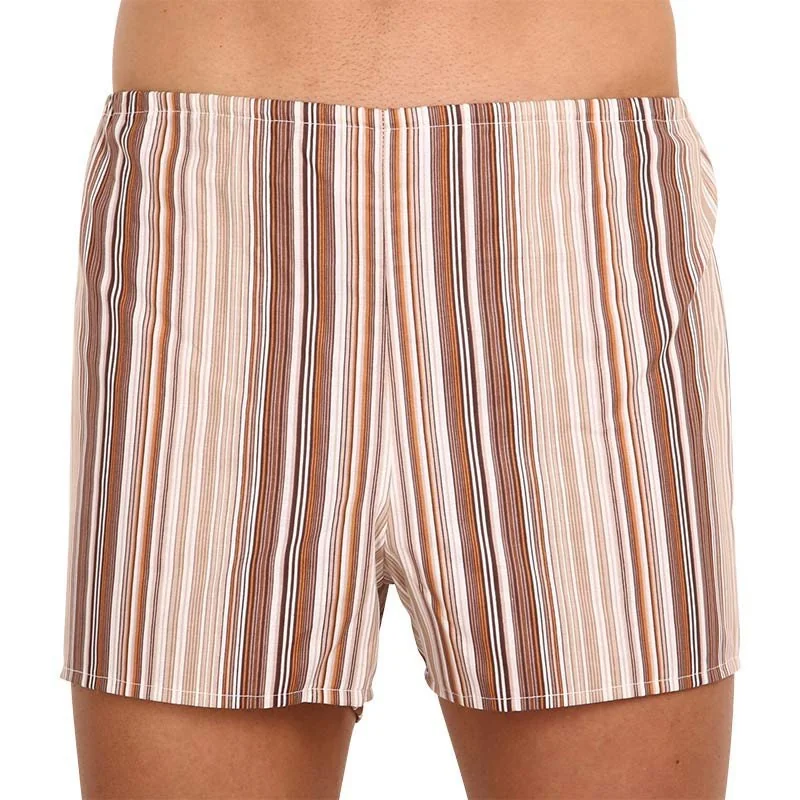 Foltýn 3PACK Klasické pánské trenky hnědé s proužky nadrozměr (3xKN77) 5XL
