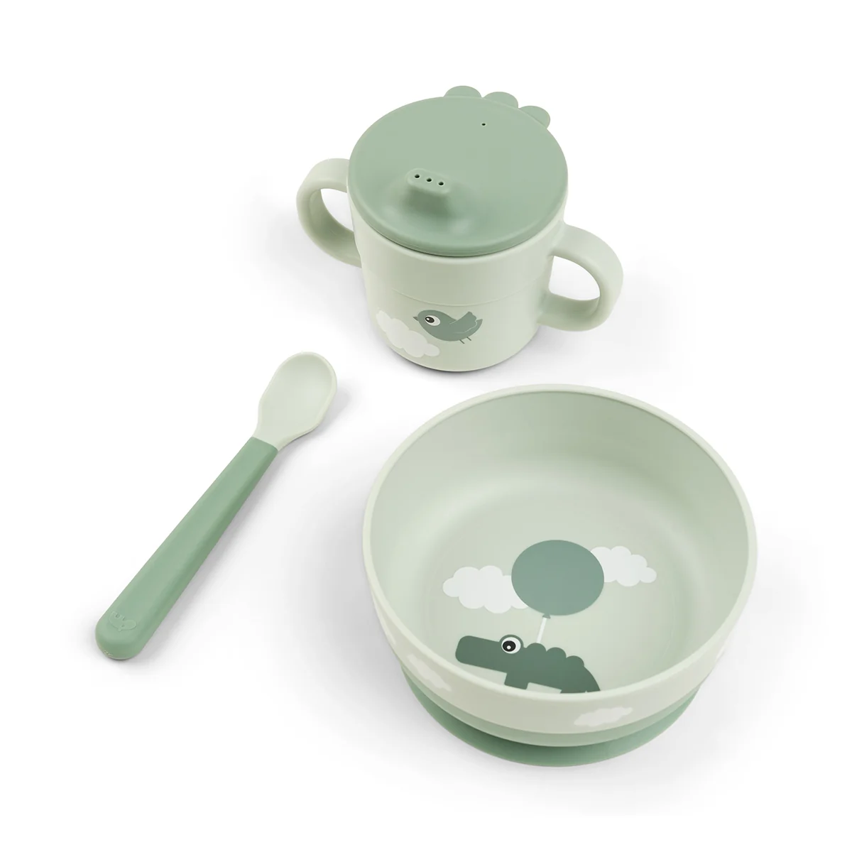 Done by Deer první jídelní set Foodie s přísavkou Happy clouds, zelený