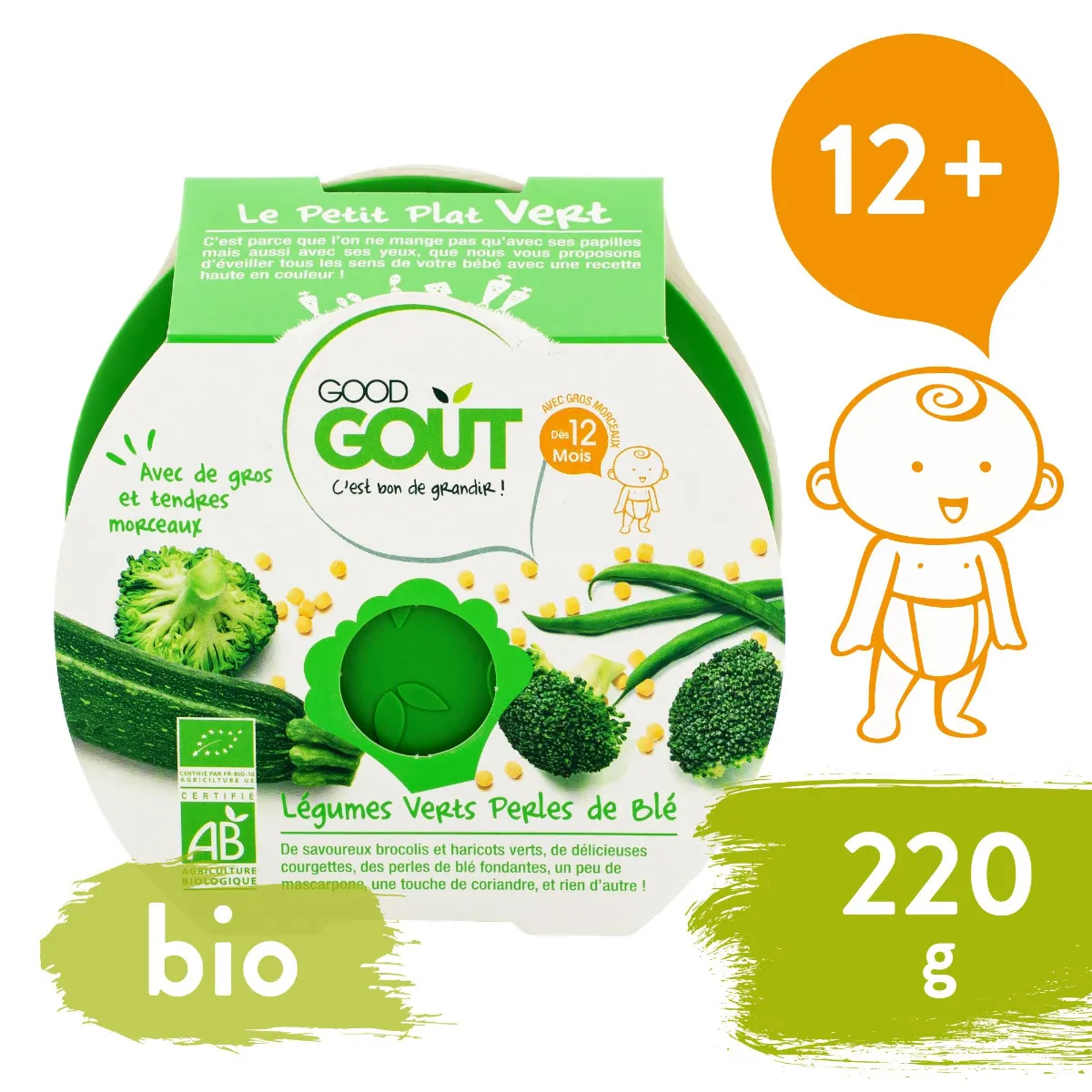 Good Gout BIO Brokolice, cuketa a zelené fazolky s tarhoňou 12m+ 220 g