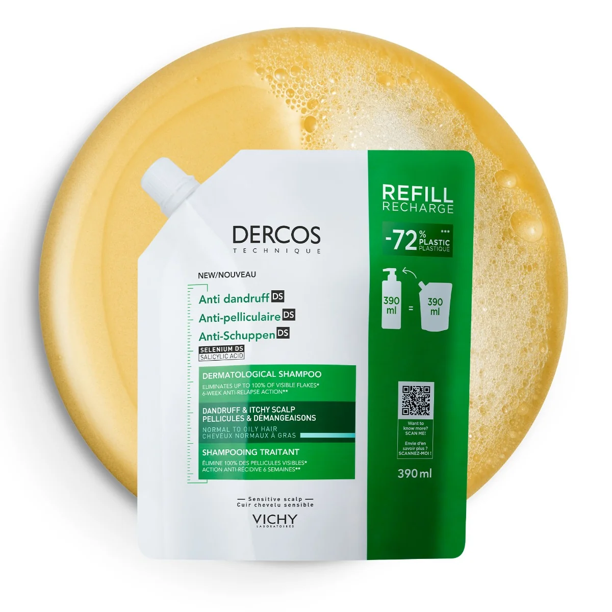 Vichy Dercos Šampon proti lupům na mastné vlasy náhradní náplň 390 ml