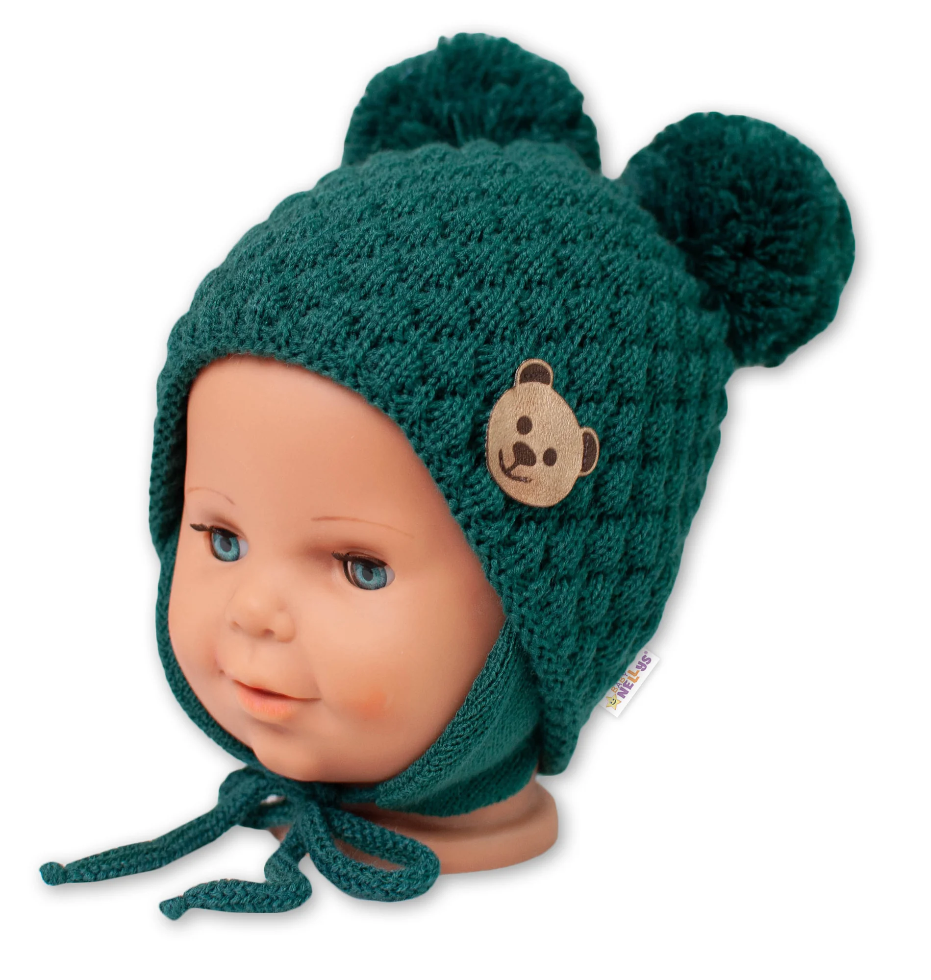 Baby Nellys Zimní pletená čepice Teddy Bear, zelená, 68/80