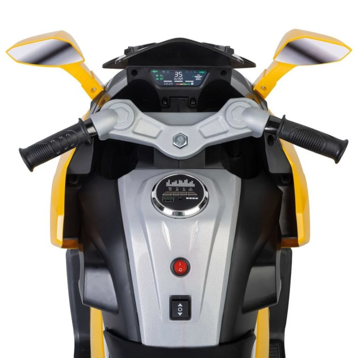 Toyz Elektrická tříkolová motorka pro děti – 2 motory, LED, USB, žlutá