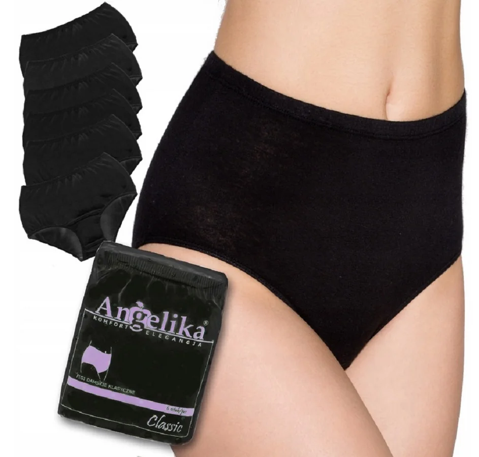 Angelika Bavlněné kalhotky s vysokým pasem, 6ks v balení, černé