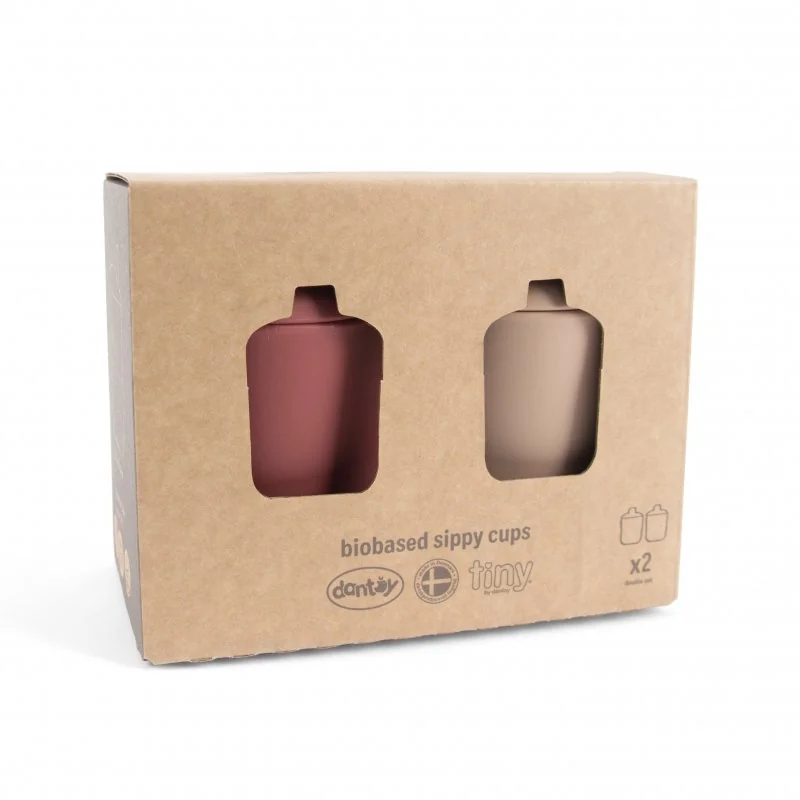 DANTOY Tiny Bio hrníčky s víčkem Nude/Red 2ks 0m+