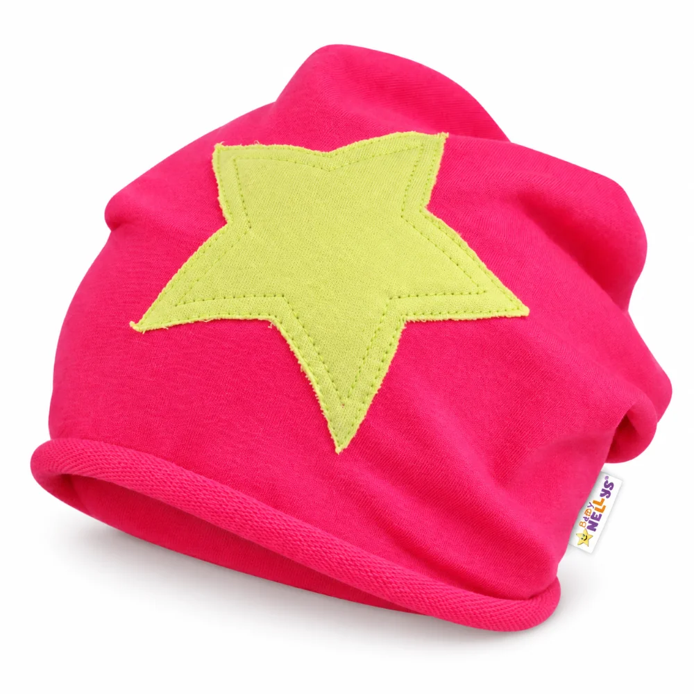 Baby Nellys Bavlněná čepička Stars - malinová, vel. 104/116
