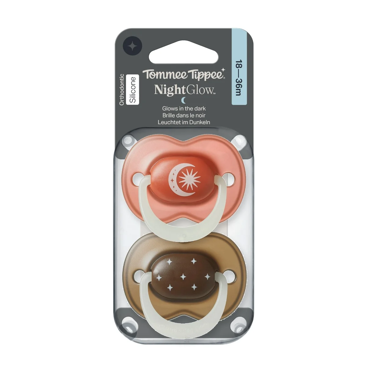 Tommee Tippee Night silikonový dudlík 18-36m, Boy 2 ks hnědá