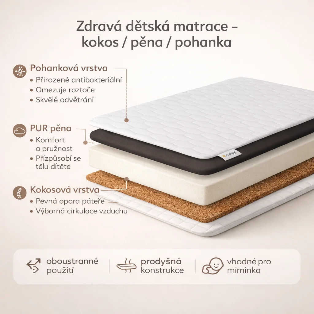 Danpol Matrace do postýlky pohanka/kokos 120 x 60 cm – zdravé spaní pro miminko