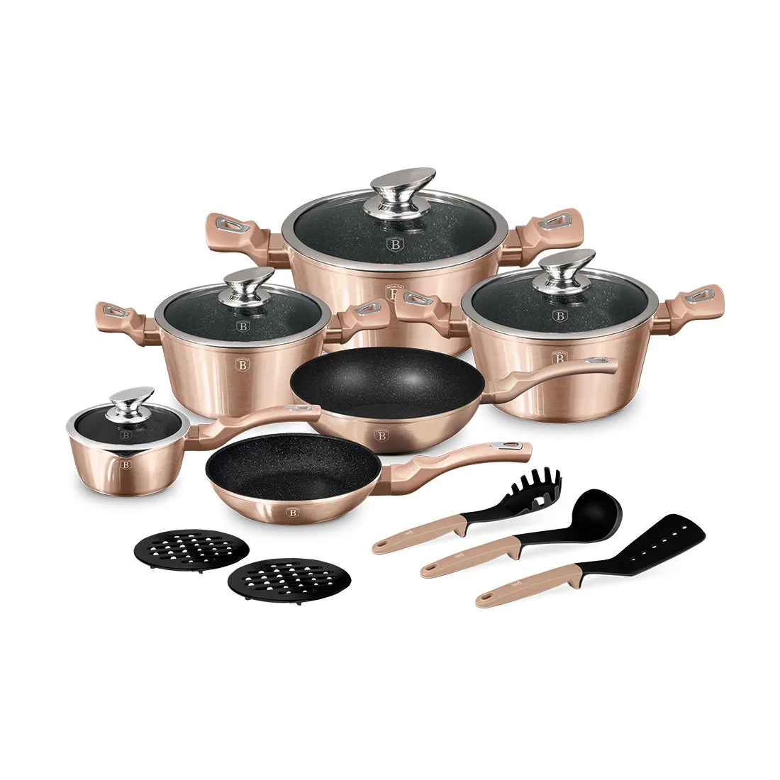 Berlingerhaus Sada nádobí s mramorovým povrchem 15 ks Rosegold Metallic Line