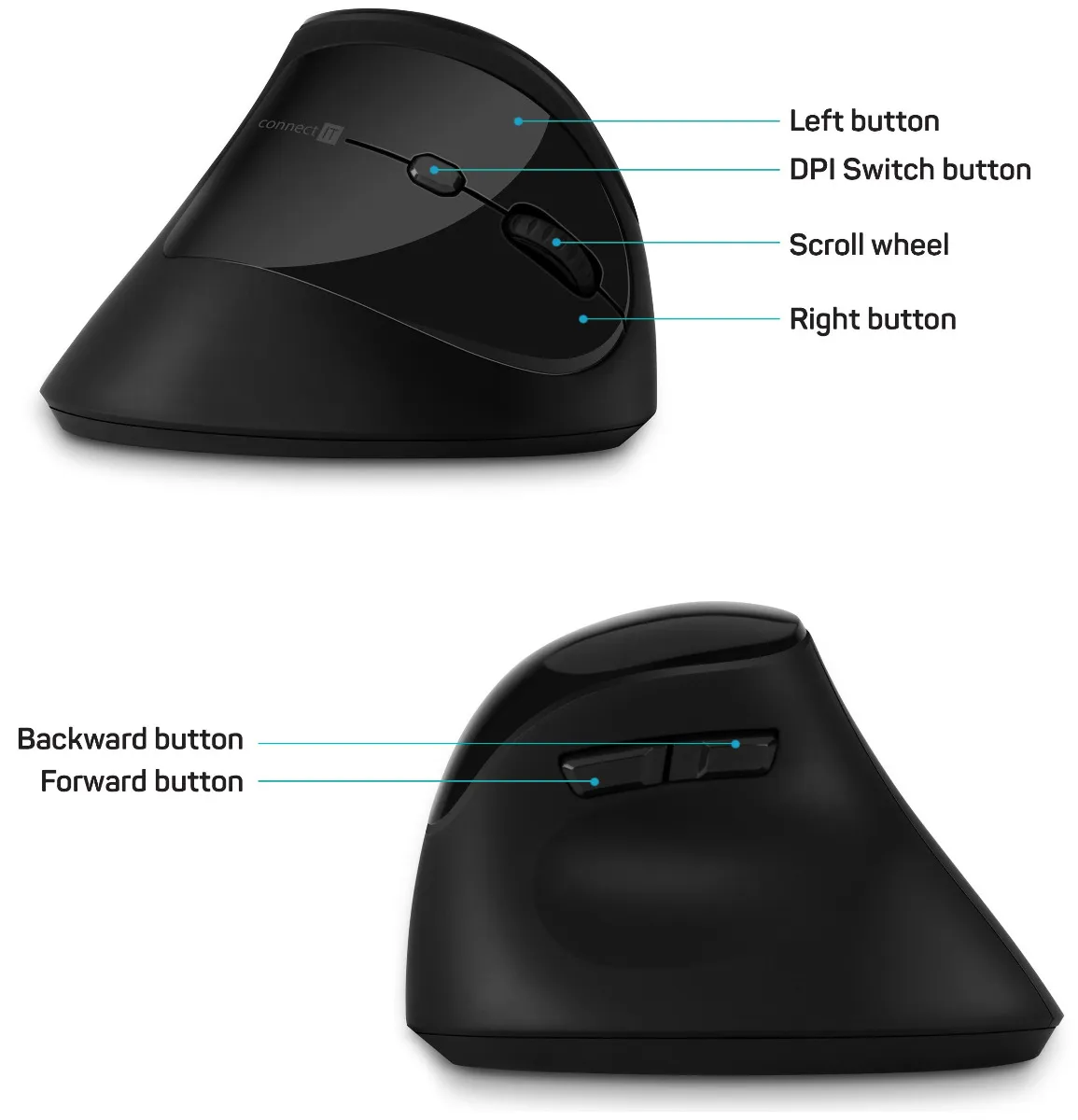 Connect IT CMO-2801-BK ergonomická vertikální myš černá