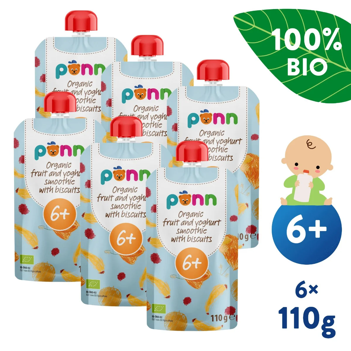 SALVEST Põnn BIO Ovocné smoothie s jogurtem a sušenkami 6x110 g