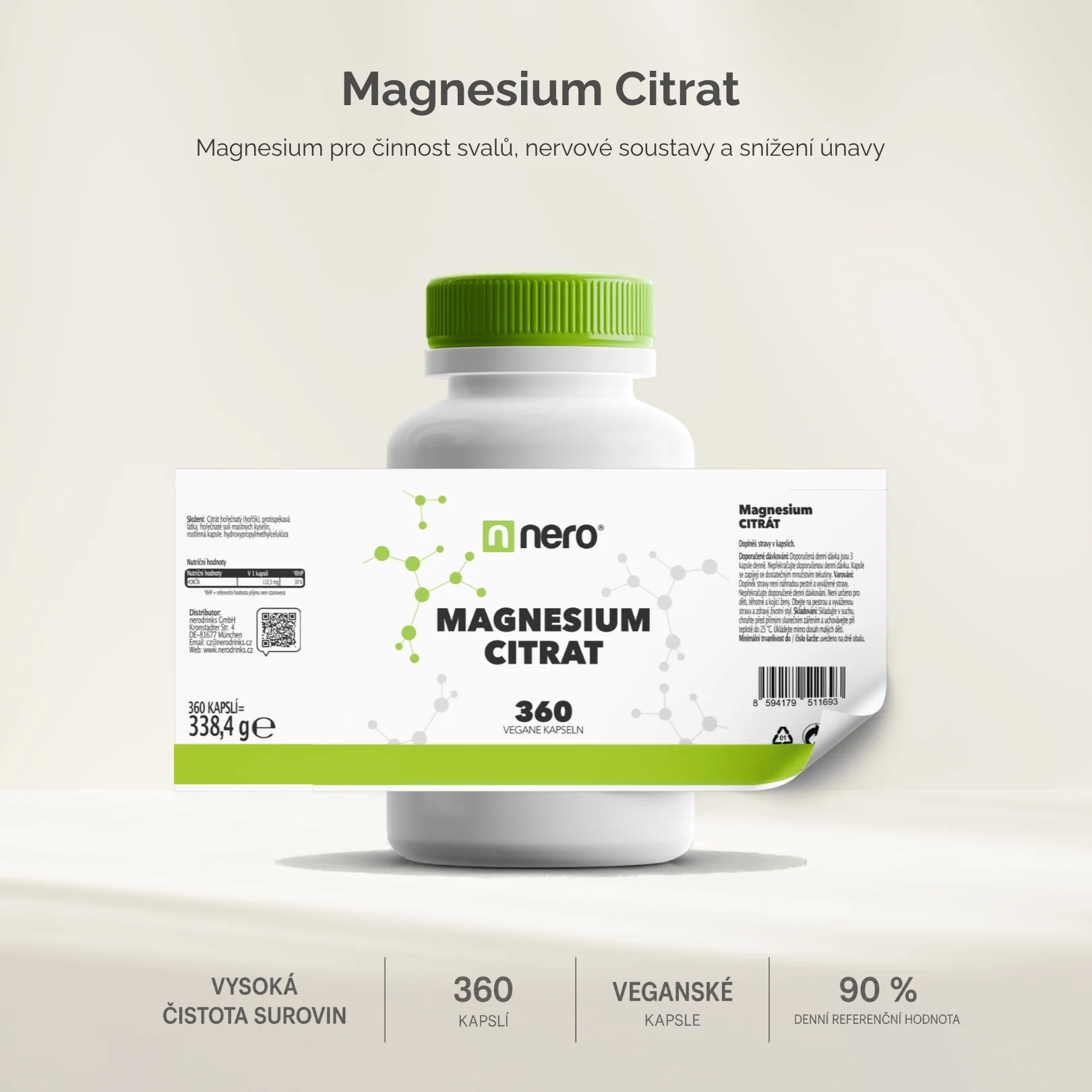 NERO Magnesium Citrat 360 kapslí