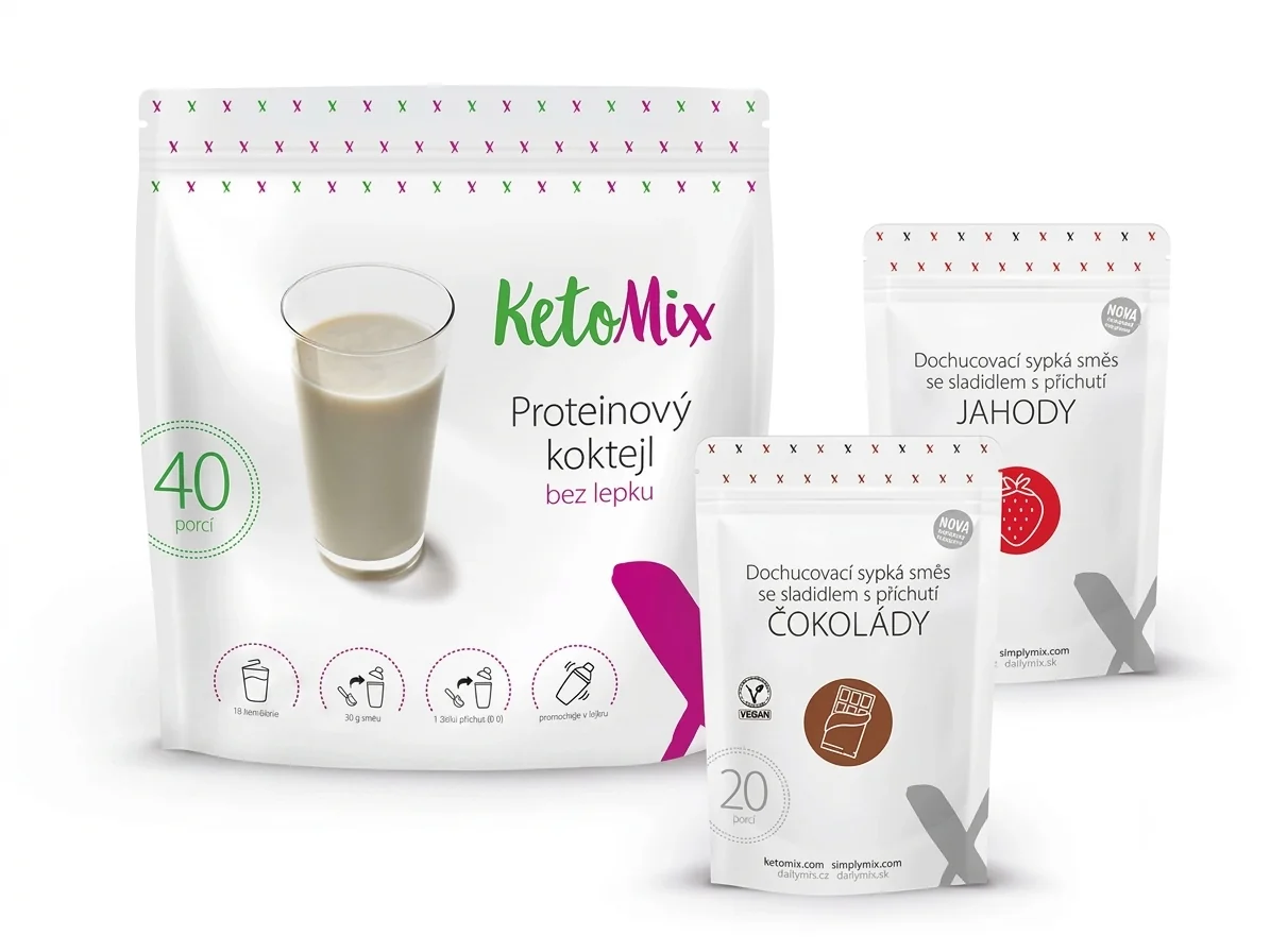KetoMix Proteinový koktejl 1200g (40 porcí) + příchuť čokoláda a jahoda