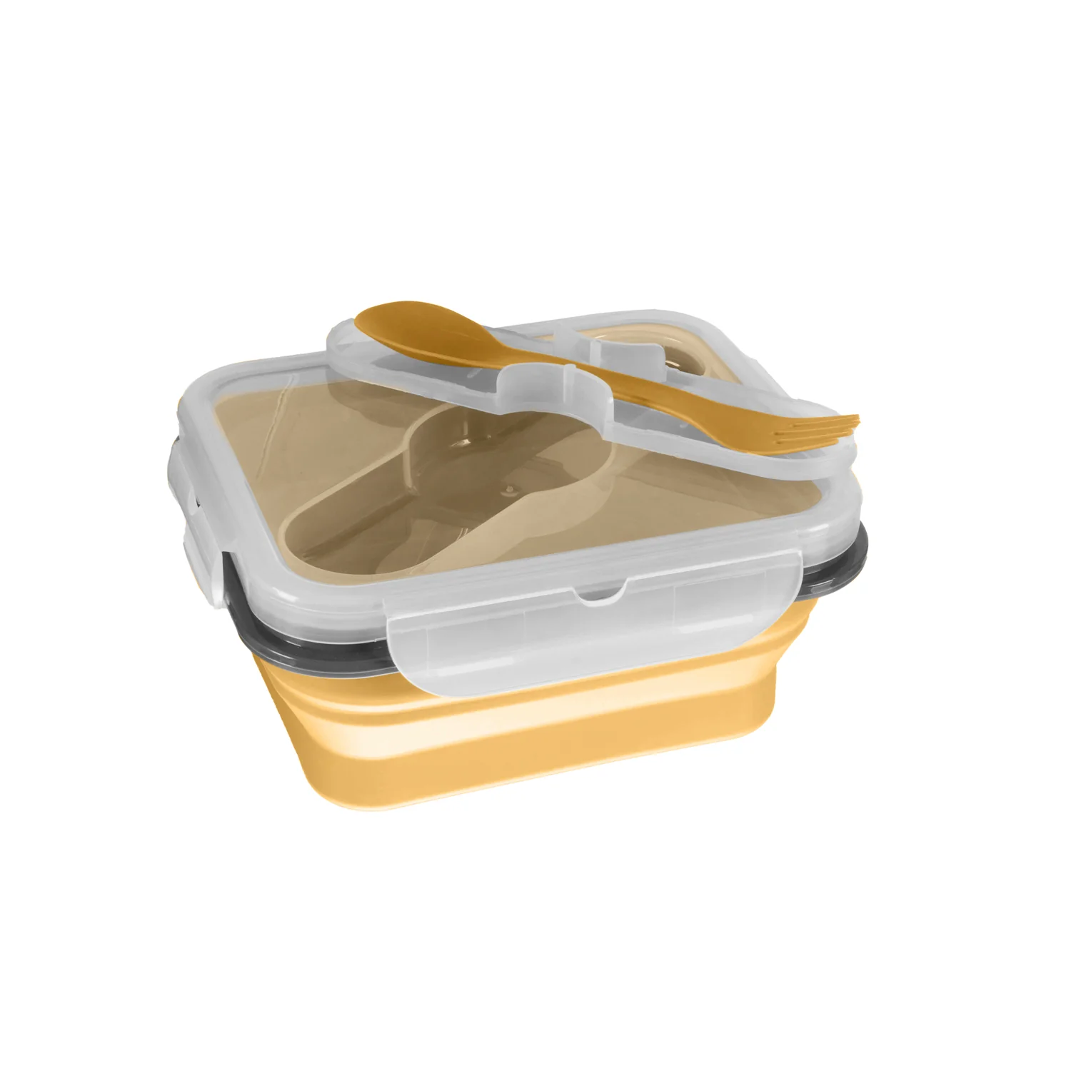 Zopa Silikonový svačinový box s příborem malý, Mustard Yellow 4