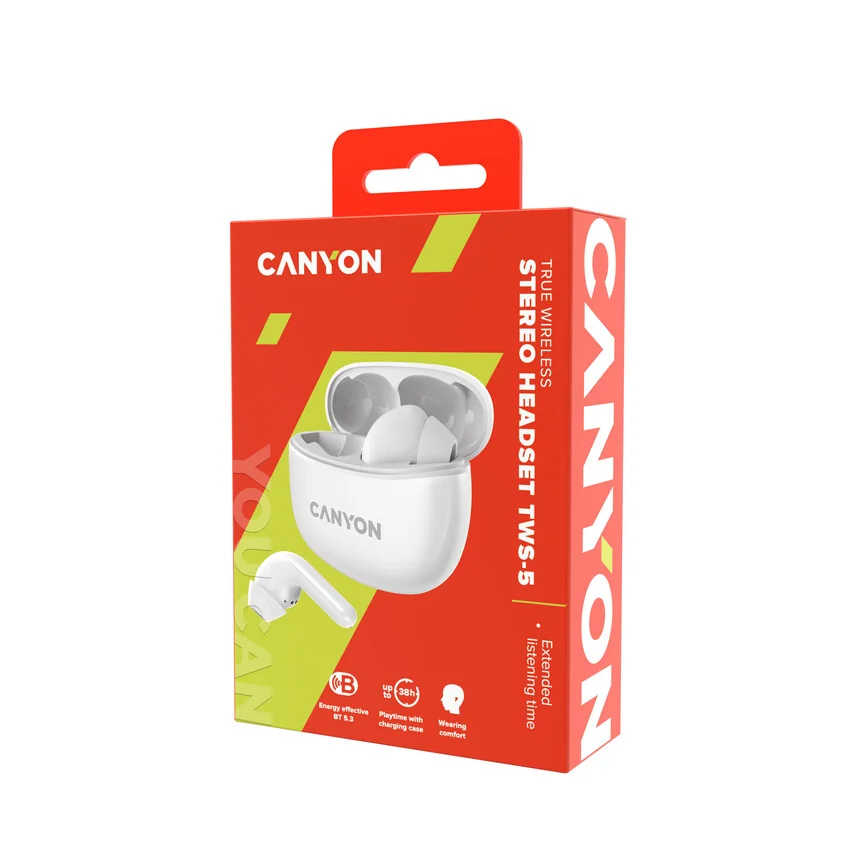 Canyon Bezdrátová stereo sluchátka True Wireless TWS-5 bílá
