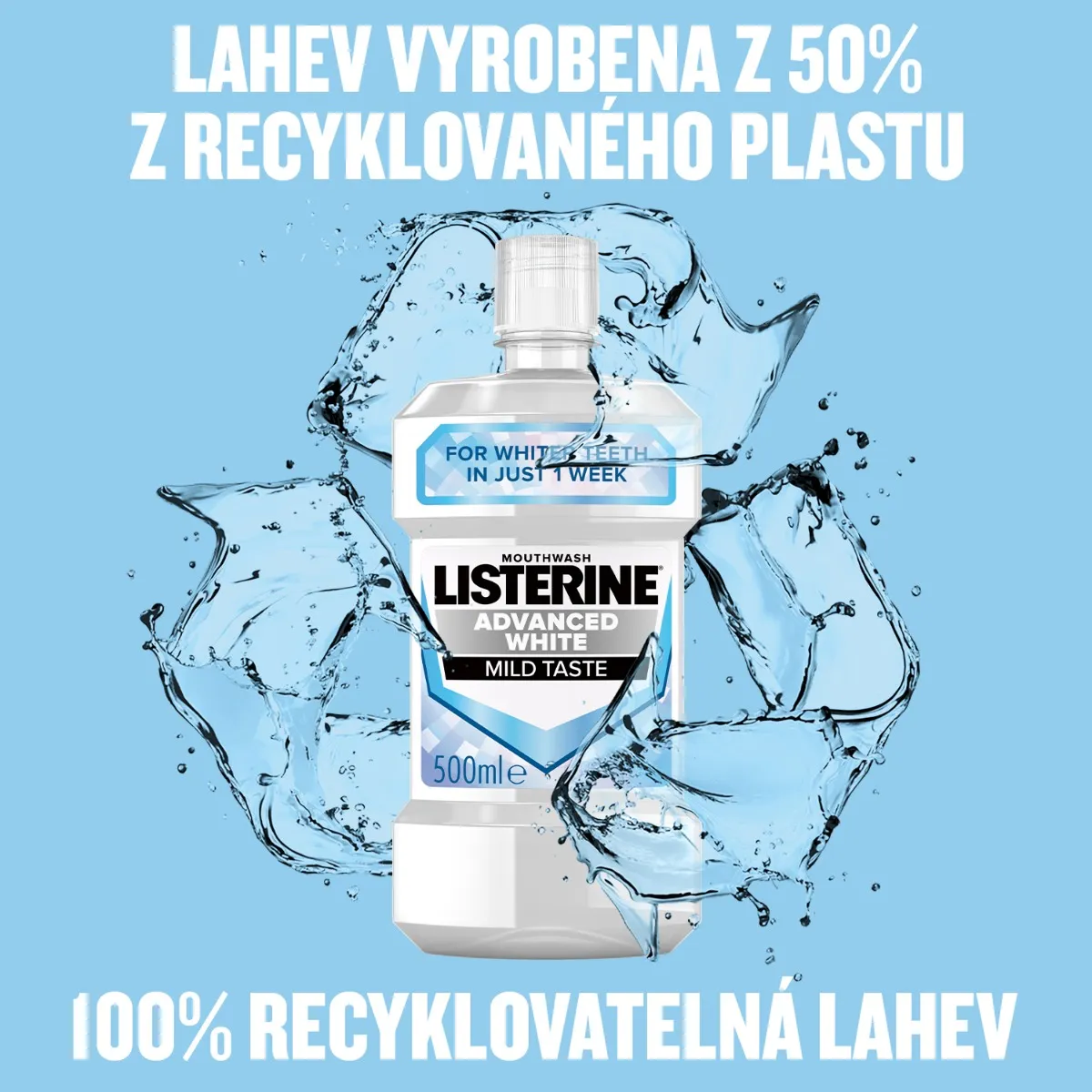 Listerine Advanced White Mild Taste ústní voda 500 ml