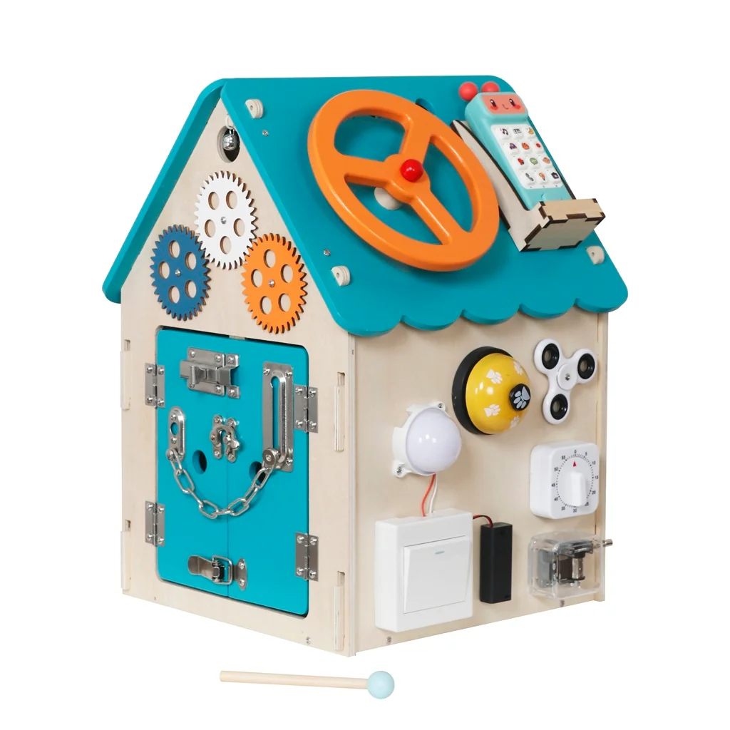 2Kids Toys Montessori Activity board Domeček tyrkysový