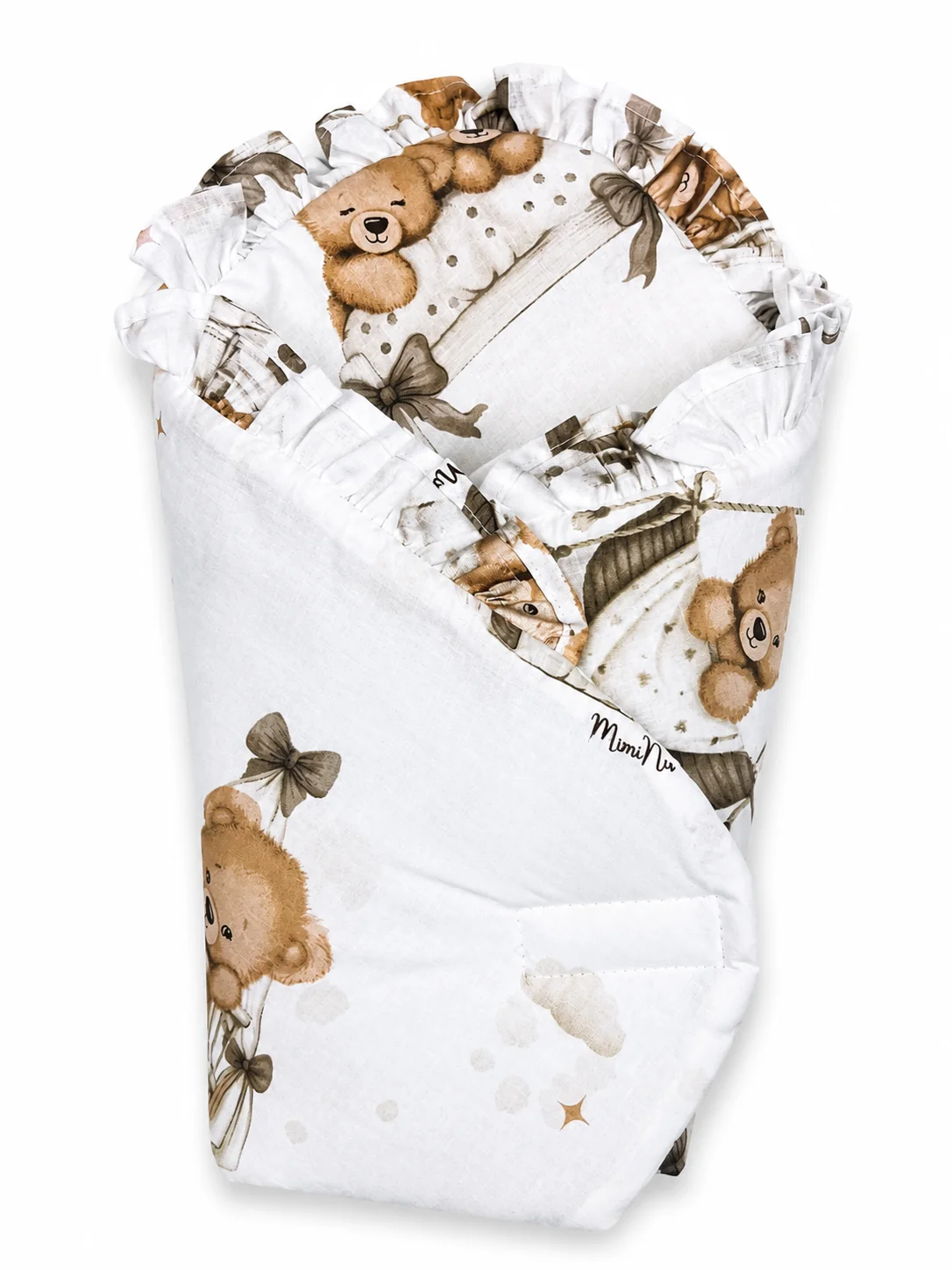 Baby Nellys Sada pro panenku 3D, zavinovovačka, peřinka a polštářek, Medvídci, béžová