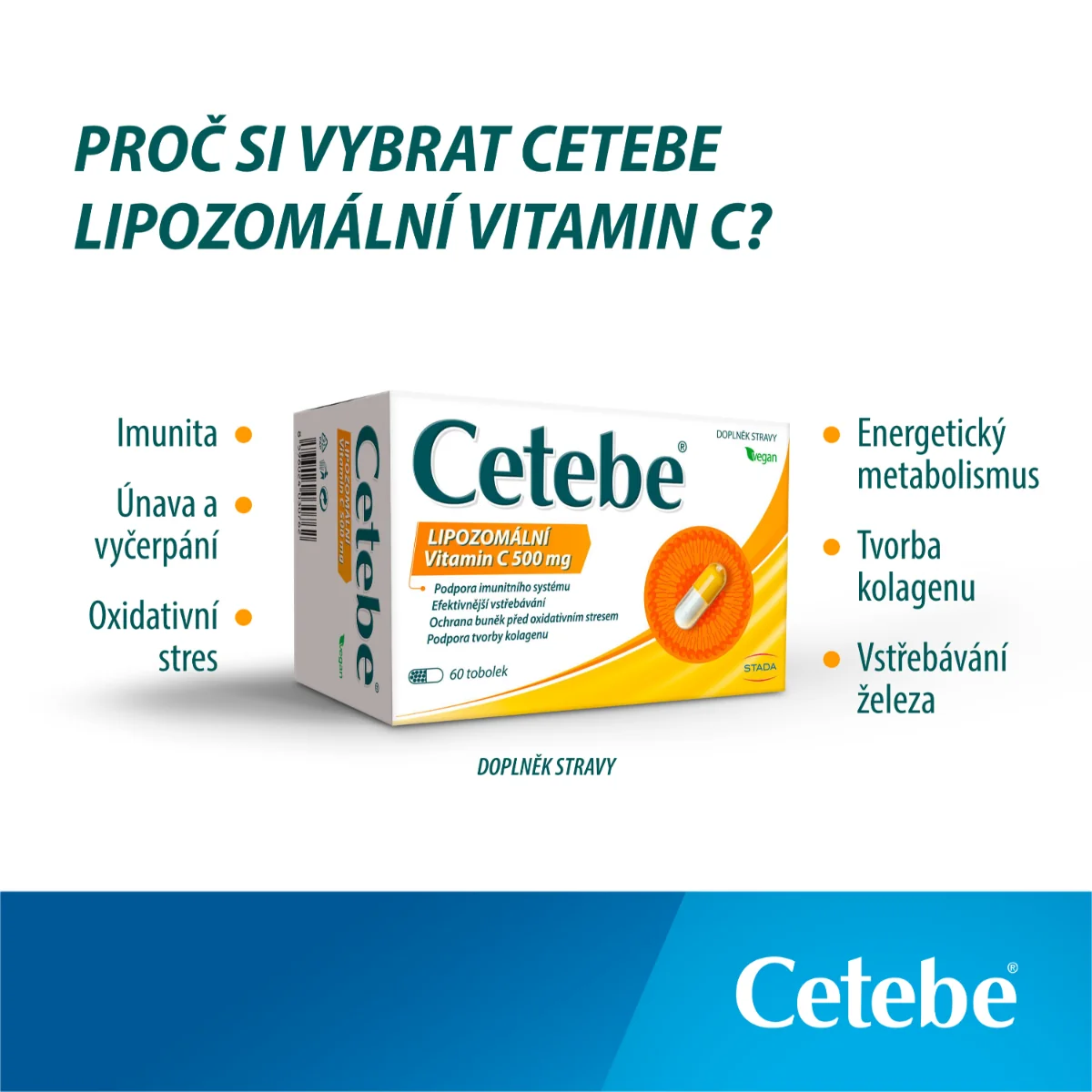 Cetebe Lipozomální vitamin C 500 mg 60 tobolek