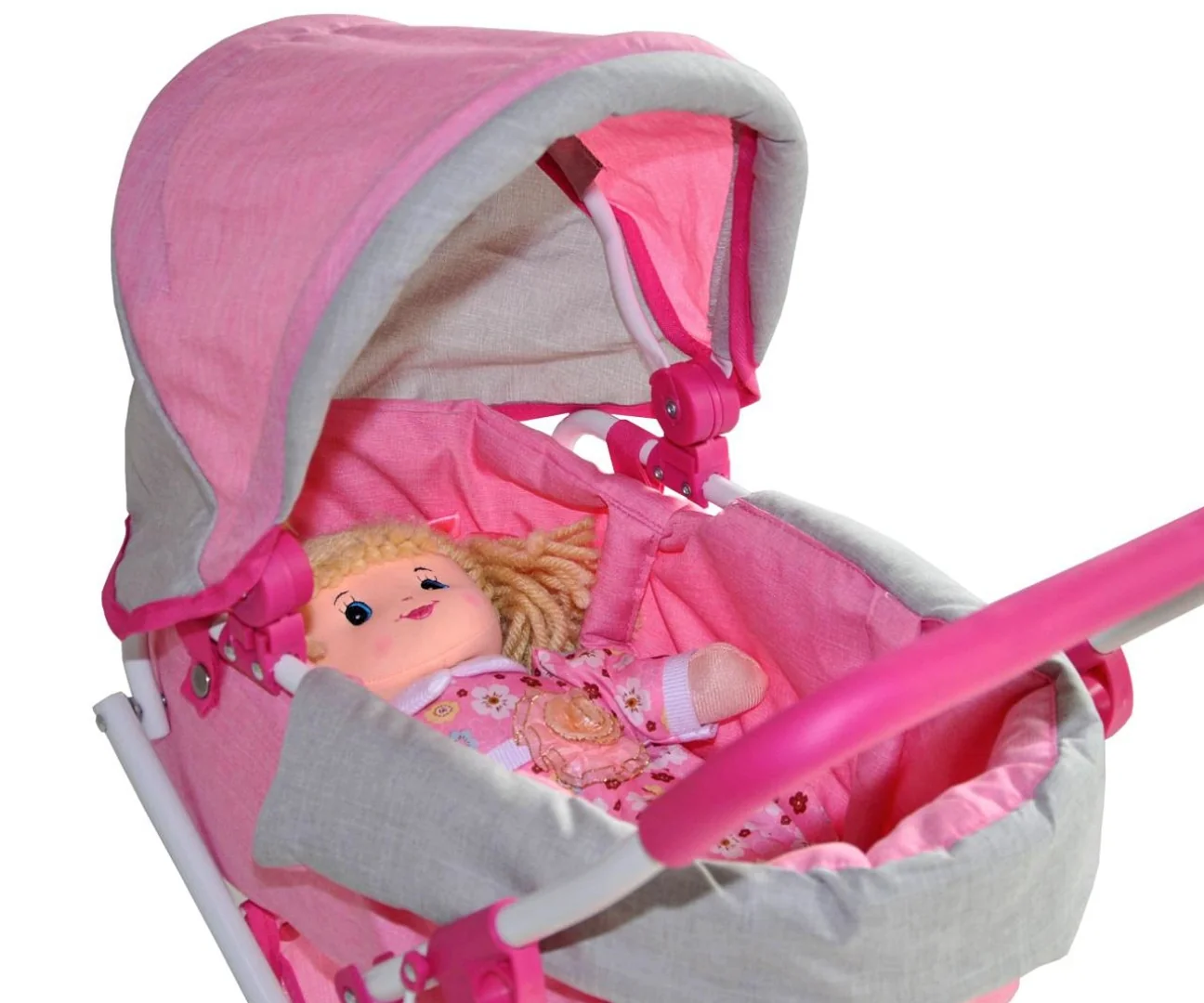 Milly Mally Kočárek pro panenky Alice – hluboký kočárek s gondolou pro panenku, růžový, šedý