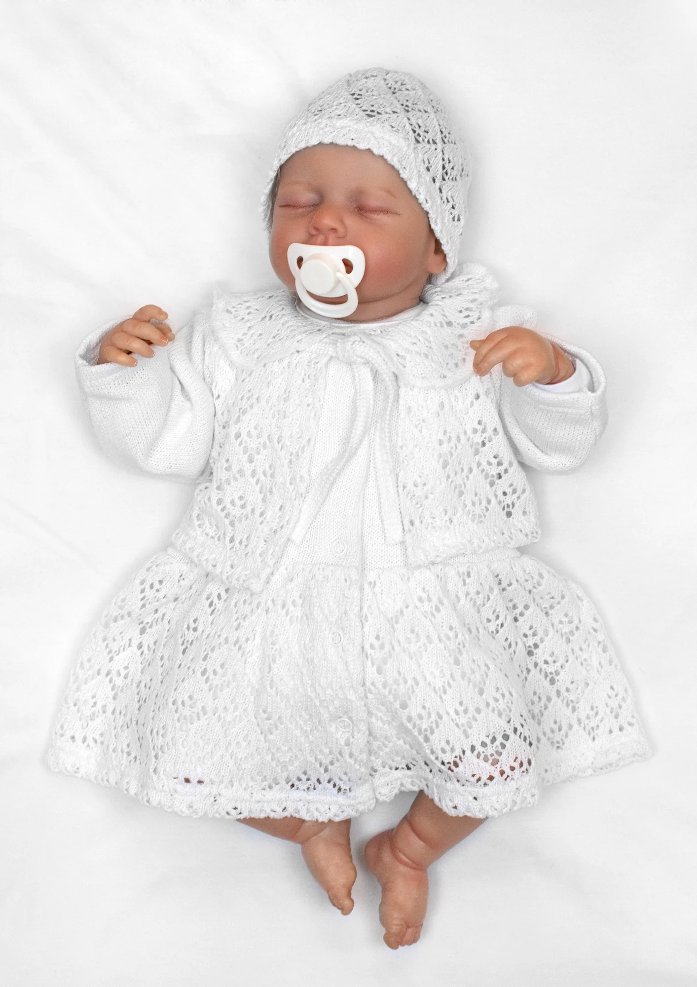 Baby Nellys Luxusní pletená sada pro holčičku na křtiny a oslavu 4D design - bílá, vel. 74 vel.  74
