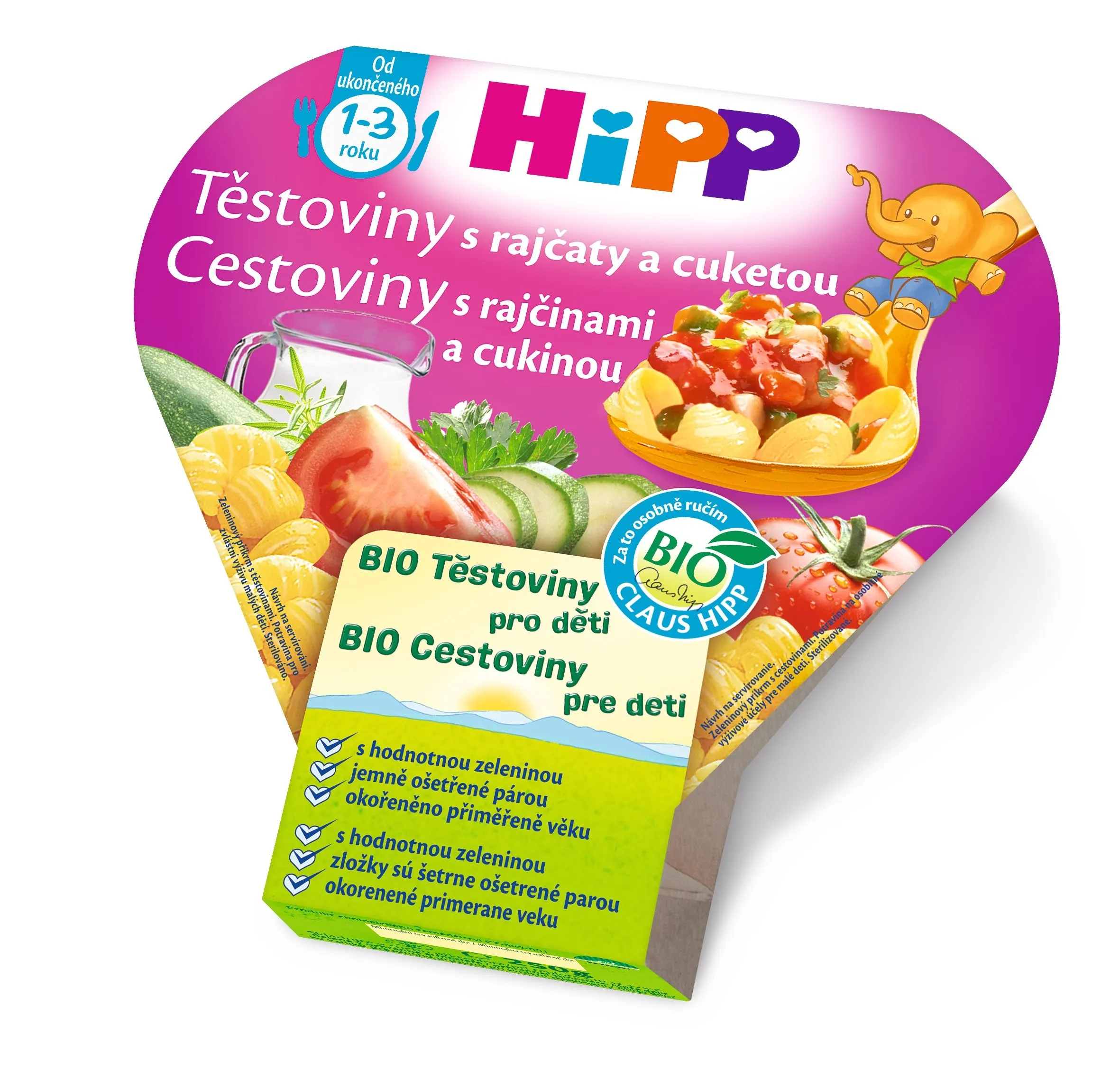 HiPP BIO Těstoviny s rajčaty a cuketou 250g