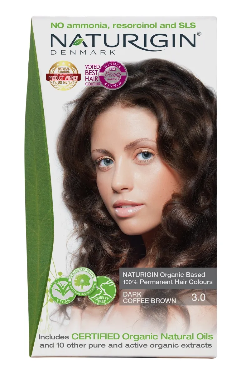 NATURIGIN Organic Based 100% Permanent Hair Colours Dark Coffee Brown 3.0 barva na vlasy 115 ml
