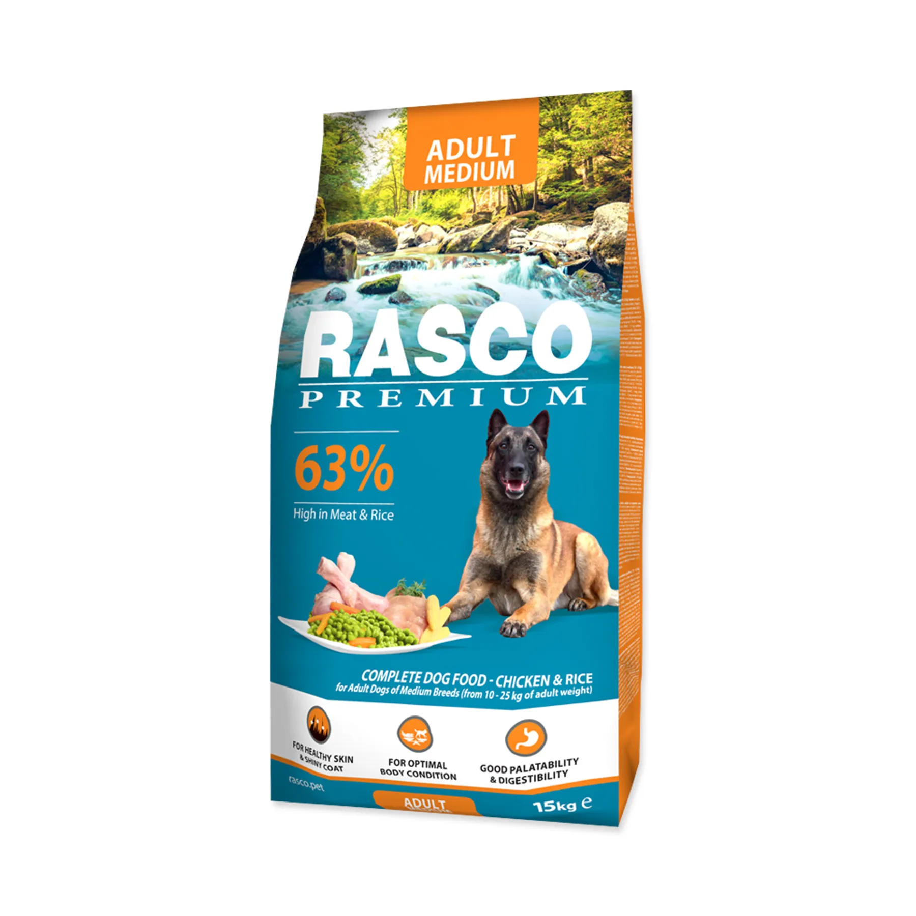 Rasco Premium Adult Medium Kuře s rýží granule 15 kg
