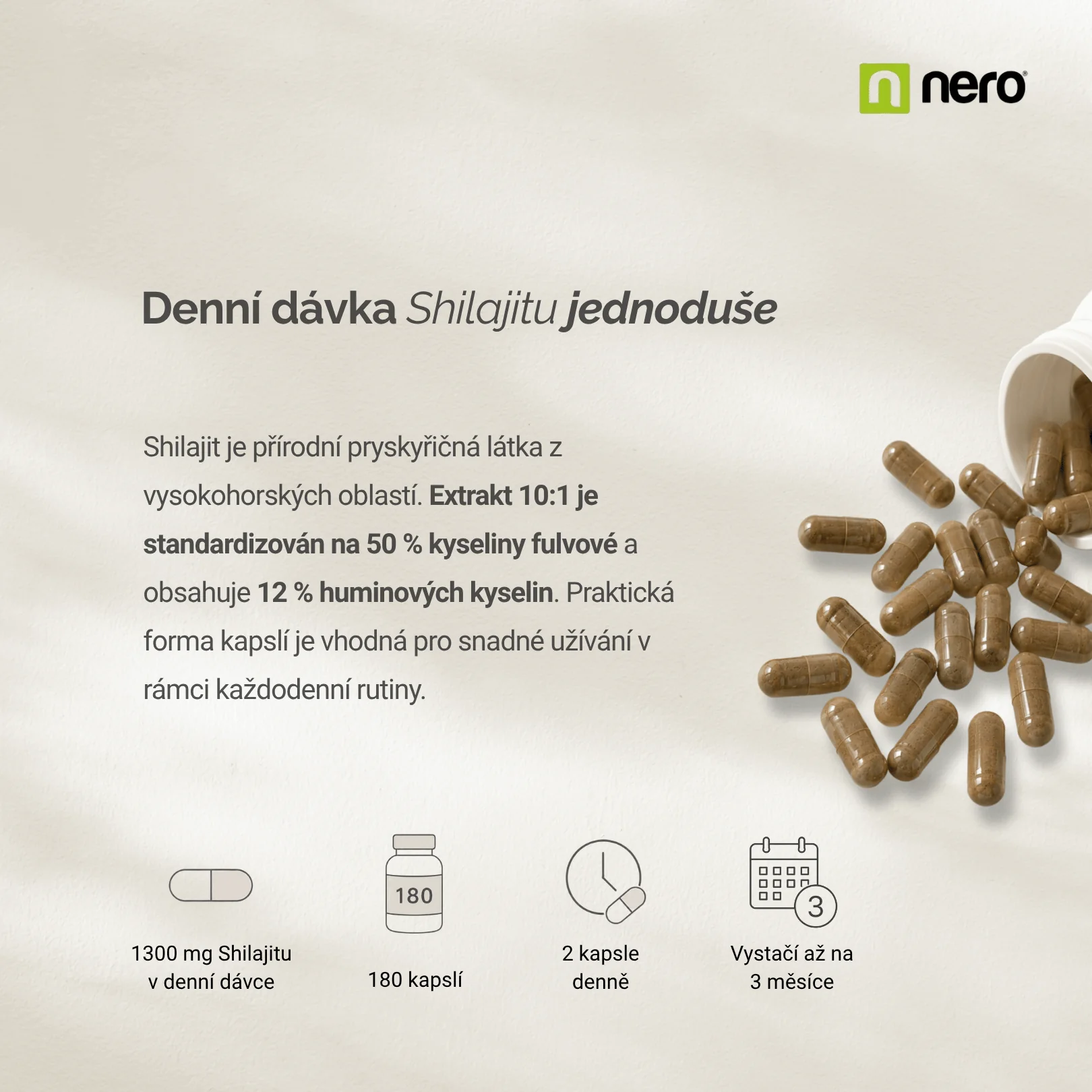 NERO Shilajit Mumio 1300 mg 180 kapslí