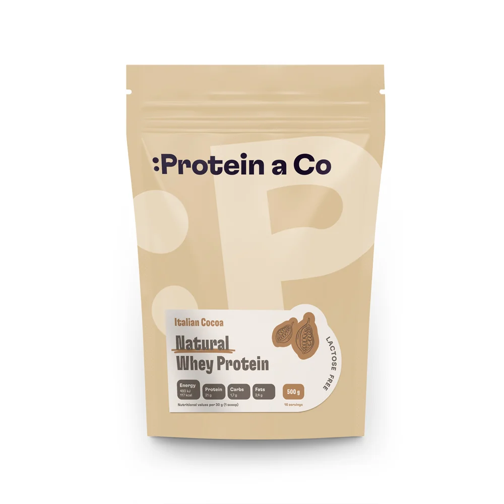 Protein a Co Bezlaktózový NATURAL WHEY – prémiový protein 500 g, Italian cocoa