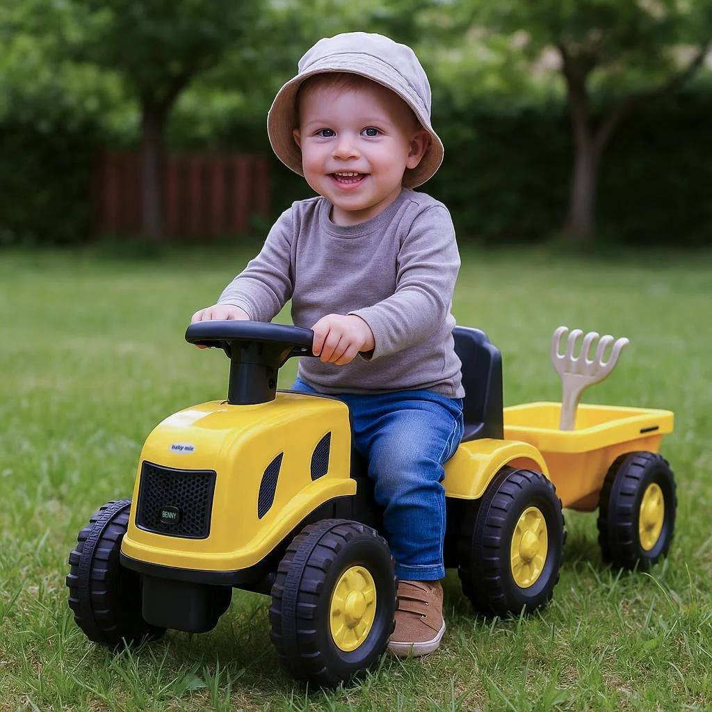 Baby Mix Dětské odrážedlo traktor s vlečkou Benny  žlutý