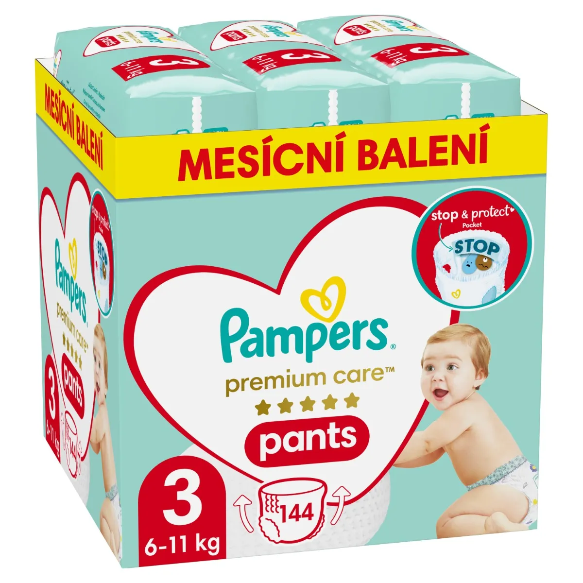 Pampers Premium Care Pants vel. 3 6–11 kg plenkové kalhotky 144 ks