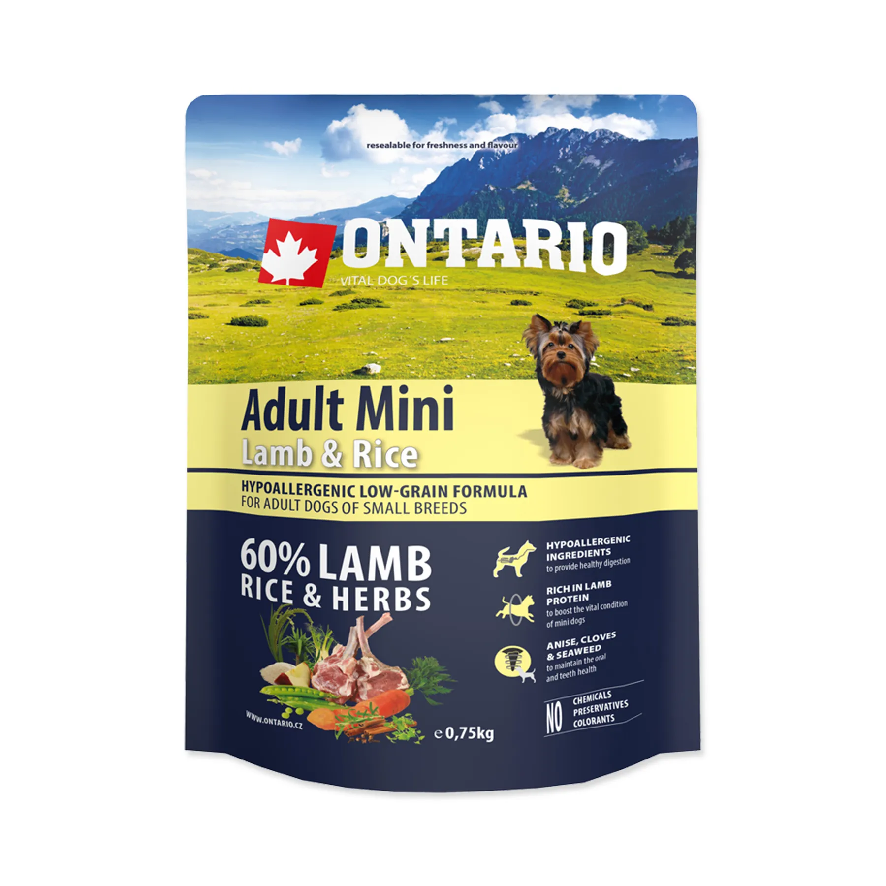 Ontario Adult Mini Lamb&Rice granule 0,75 kg