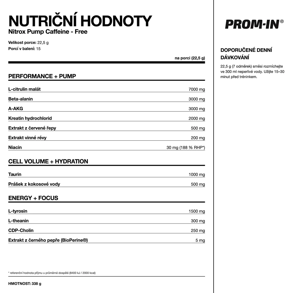PROM-IN Nitrox Pump caffeine free 22,5 g malina-citron