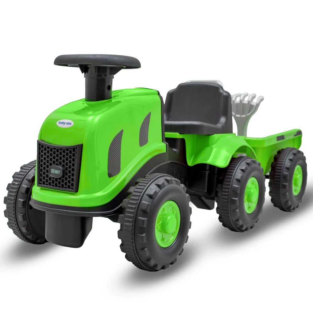 Baby Mix Dětské odrážedlo traktor s vlečkou Benny zelený