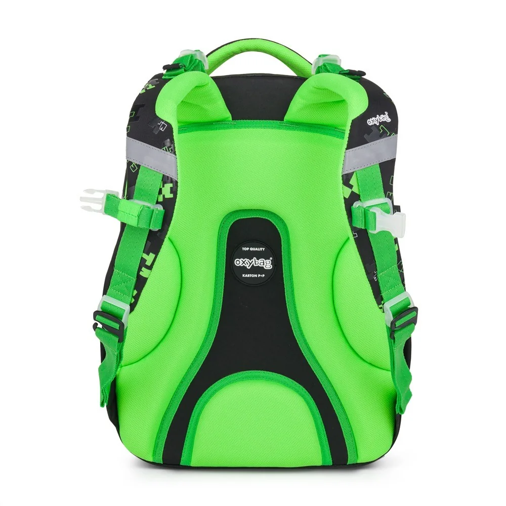 Oxybag OXY NEXT - školní set Green Cubes 3 ks: batoh, penál, sáček batoh, penál, sáček