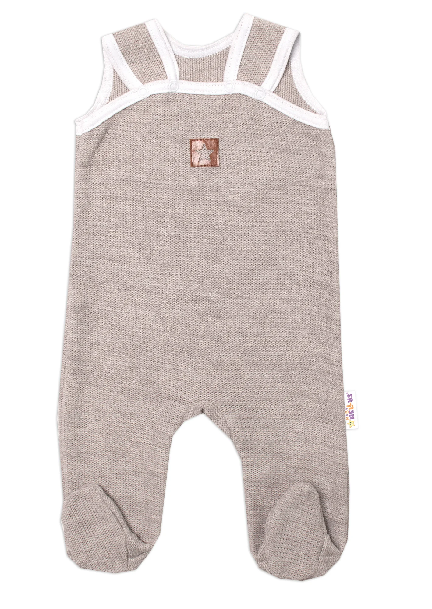 Baby Nellys 2D sada Star, body dl. rukáv,pletené dupačky, béžové,68