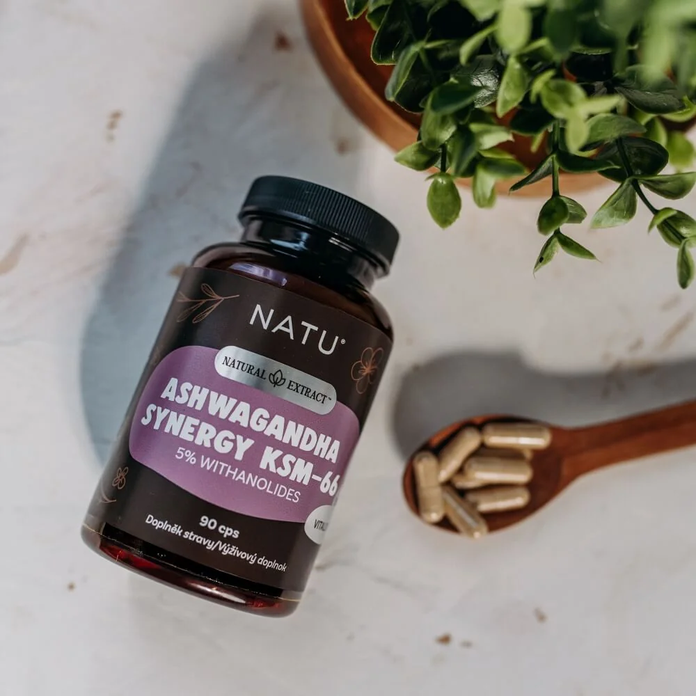 NATU Ashwagandha extrakt KSM-66 s piperinem 90 kapslí
